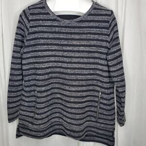 Per Se Black and Gray Striped Tunic Sweatshirt, 1X